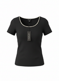 Stunning Pearl Neckline Black Knit Shirt