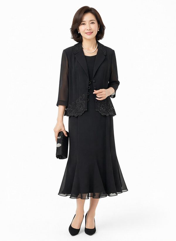 Black Elegance Two-Piece Chiffon Set