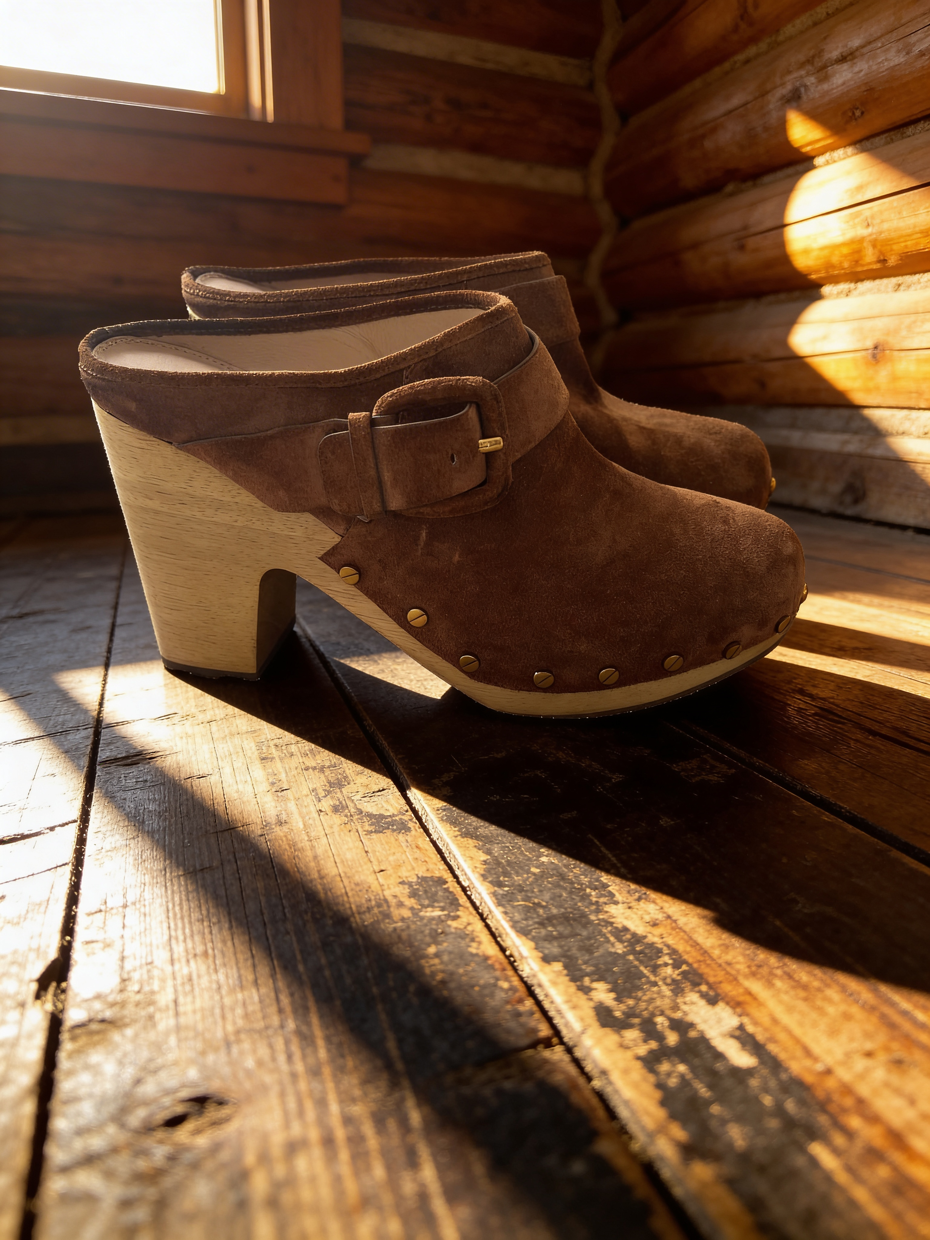 Veronica Beard Brown Suede Wooden Clog Mules