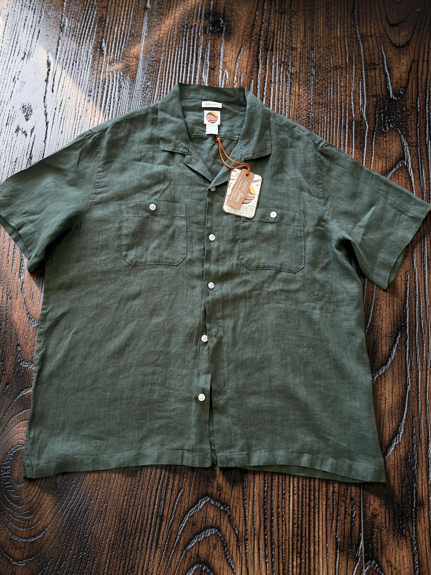 Men's Olive 100% Linen Resort Shirt